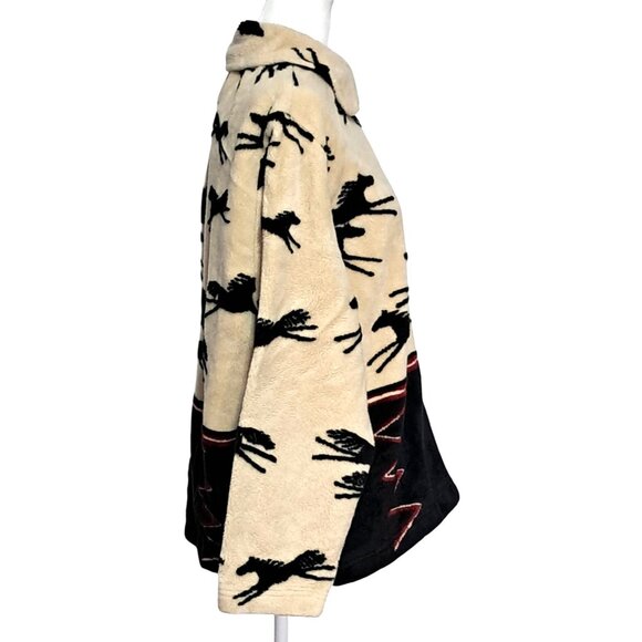 Vintage Horse Print Fleece Jacket Womens Size L by Tsunami Aztec Southwestern - Picture 11 of 13